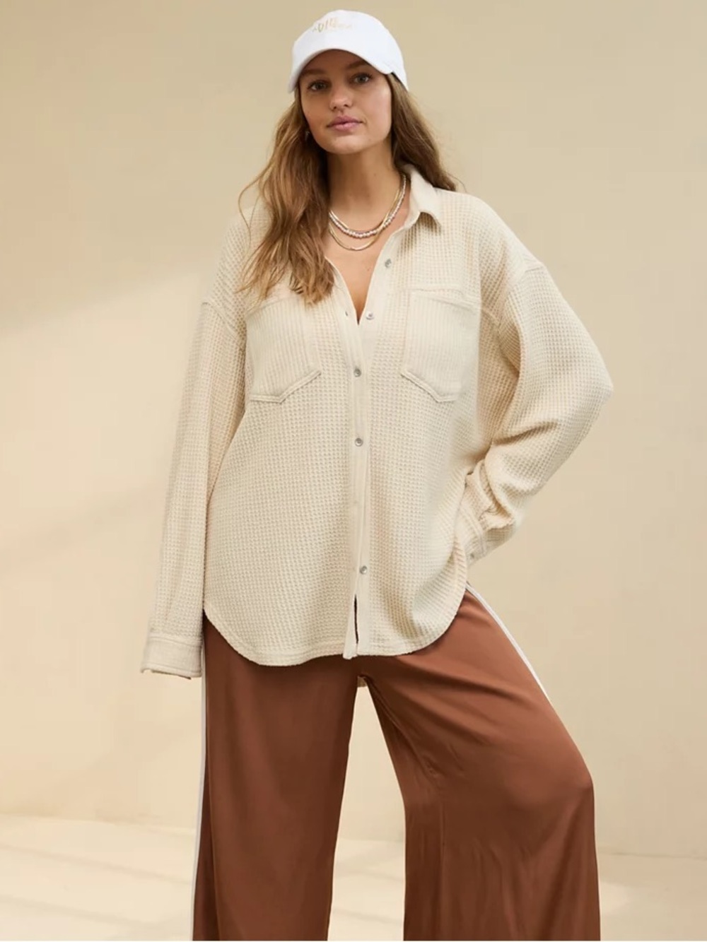 Aerie Cake Batter Anytime Fave Waffle Shirt Oversized Shacket‎ Size XS